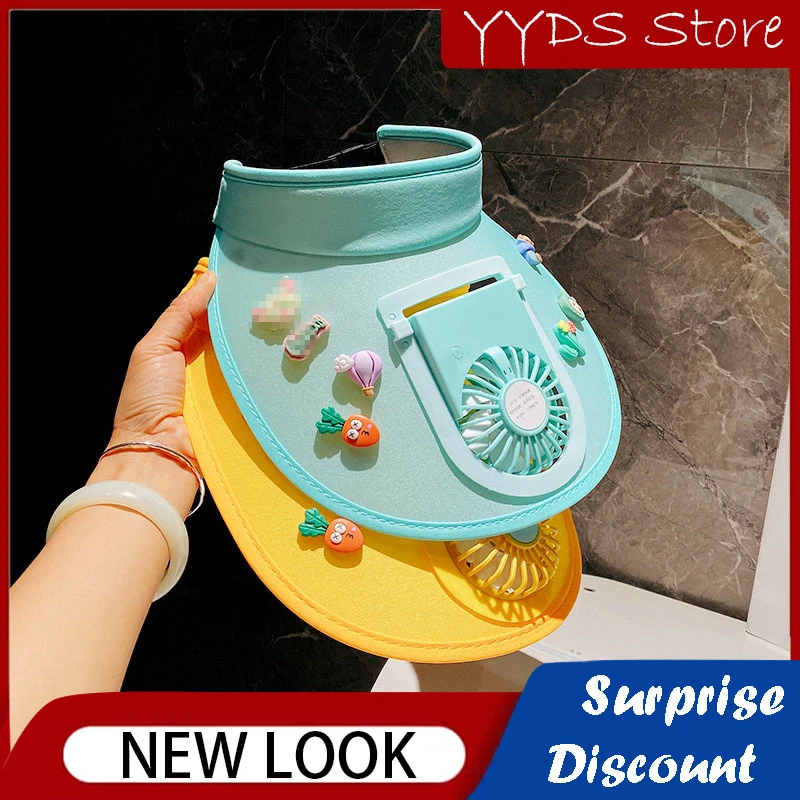 Summer Children's Hat Cute Lace Rabbit Electric Fan Empty Top Hat Children's Beach Hat Sunscreen Sunshade Holiday Sun Hat holiday style cute cherry grass weaving fisherman women s sunscreen hat summer beach sunshade straw hat dm11