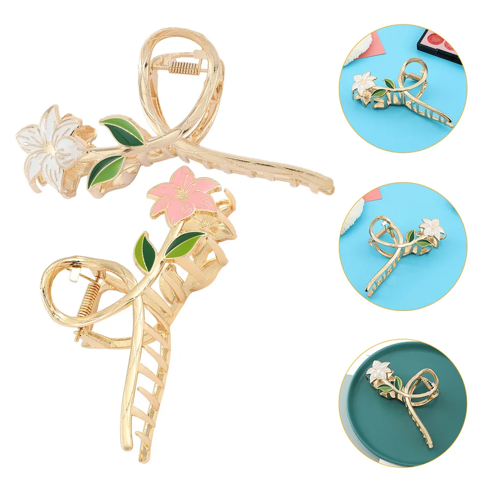 

2 Pcs Flower Hair Catch Fish Clip Clips Claw Medium for Women Accessories Thin Alloy