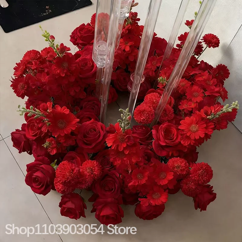 Luxuriöser Künstlicher Roter Rosen-Hyazinthen-Kranz 60cm 23 Zoll Hochzeitstisch-Blumendekoration Gang-Arrangement Party-Requisiten