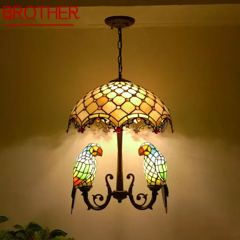 

Винтажная люстра BROTHER Tiffany Parrot, креативная цветная стеклянная люстра для гостиной, ресторана, спальни, отеля, коридора, Подвесная лампа