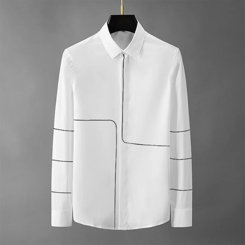 

Simple and atmospheric men's spring/summer new geometric embroidery slim fit business long sleeved shirt