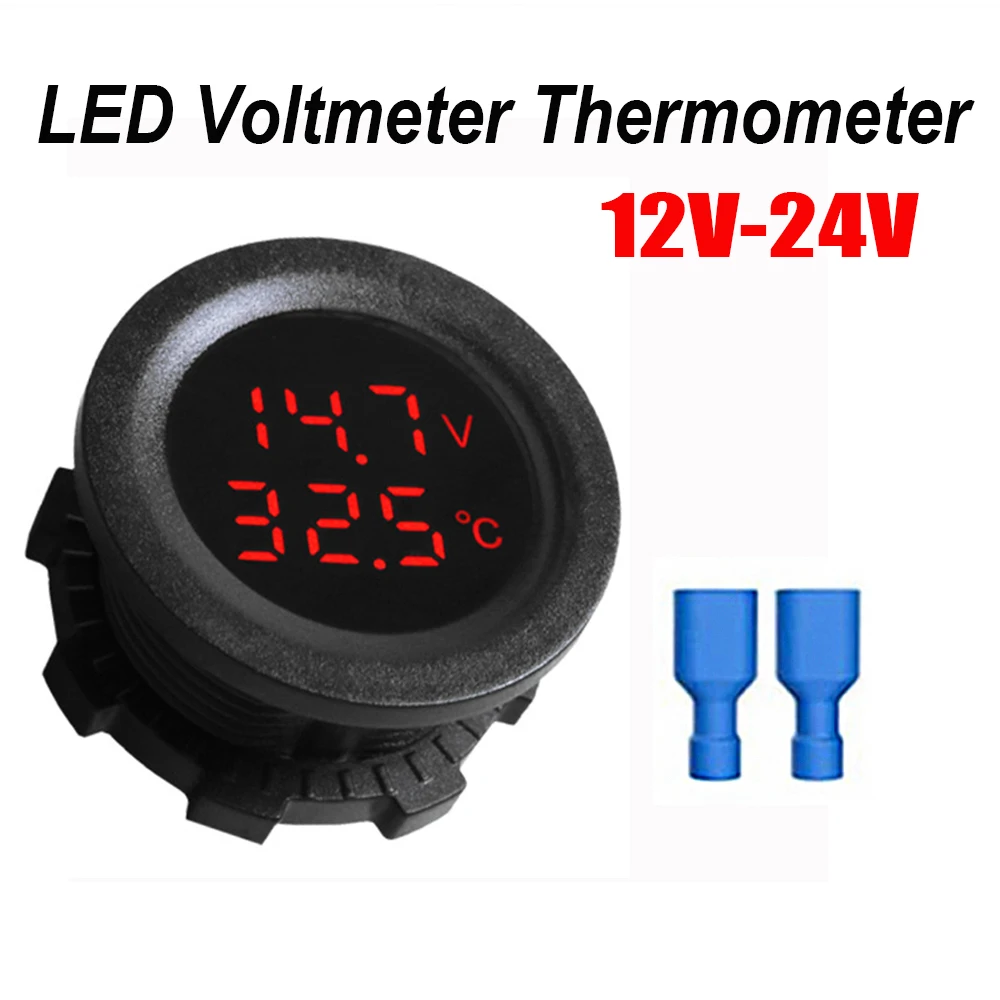 Car Round Temperature Voltmeter 12-24V Auto Voltage Meter Display Digital  Measurement for Car Motorcycle Boat Thermometer T - AliExpress