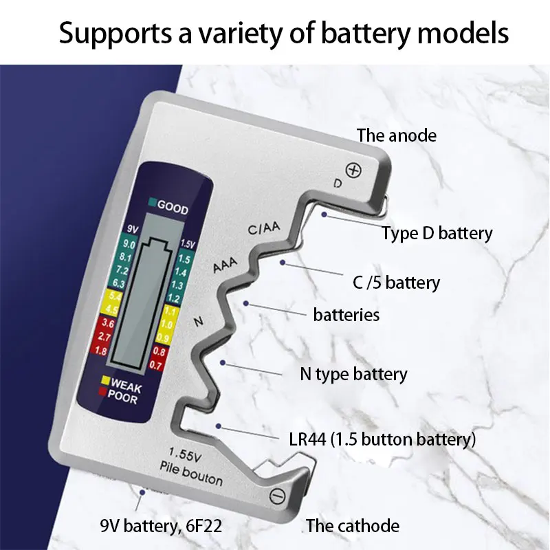 디지털 배터리 테스터 LCD 디스플레이 C D N AA AAA 9V 1.5V 단추 셀 배터리 용량 확인 감지기, 커패시턴스 진단 도구