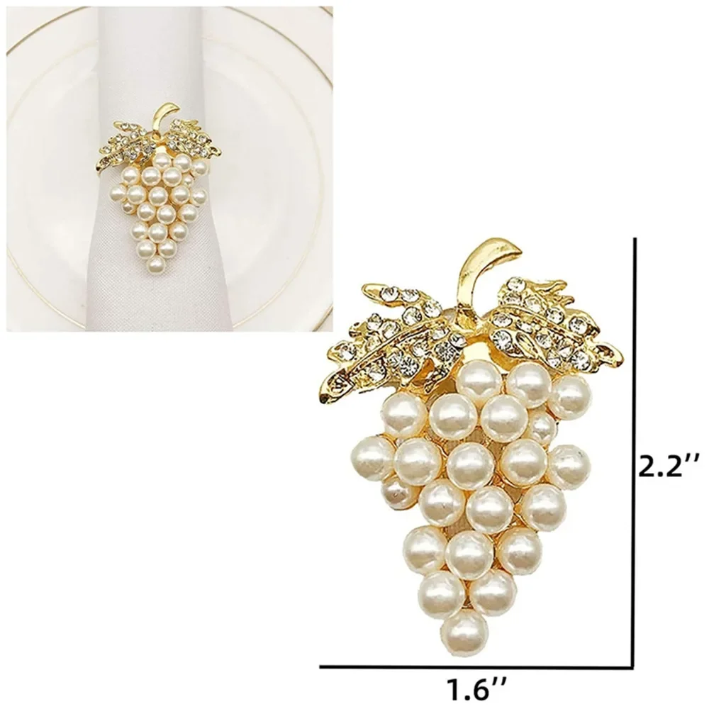 

6pcs Golden Grape Napkin Ring Pearl Rhinestone Napkin Holder Exquisite And Elegant Wedding Hotel Decoration Table Napkin Buckle
