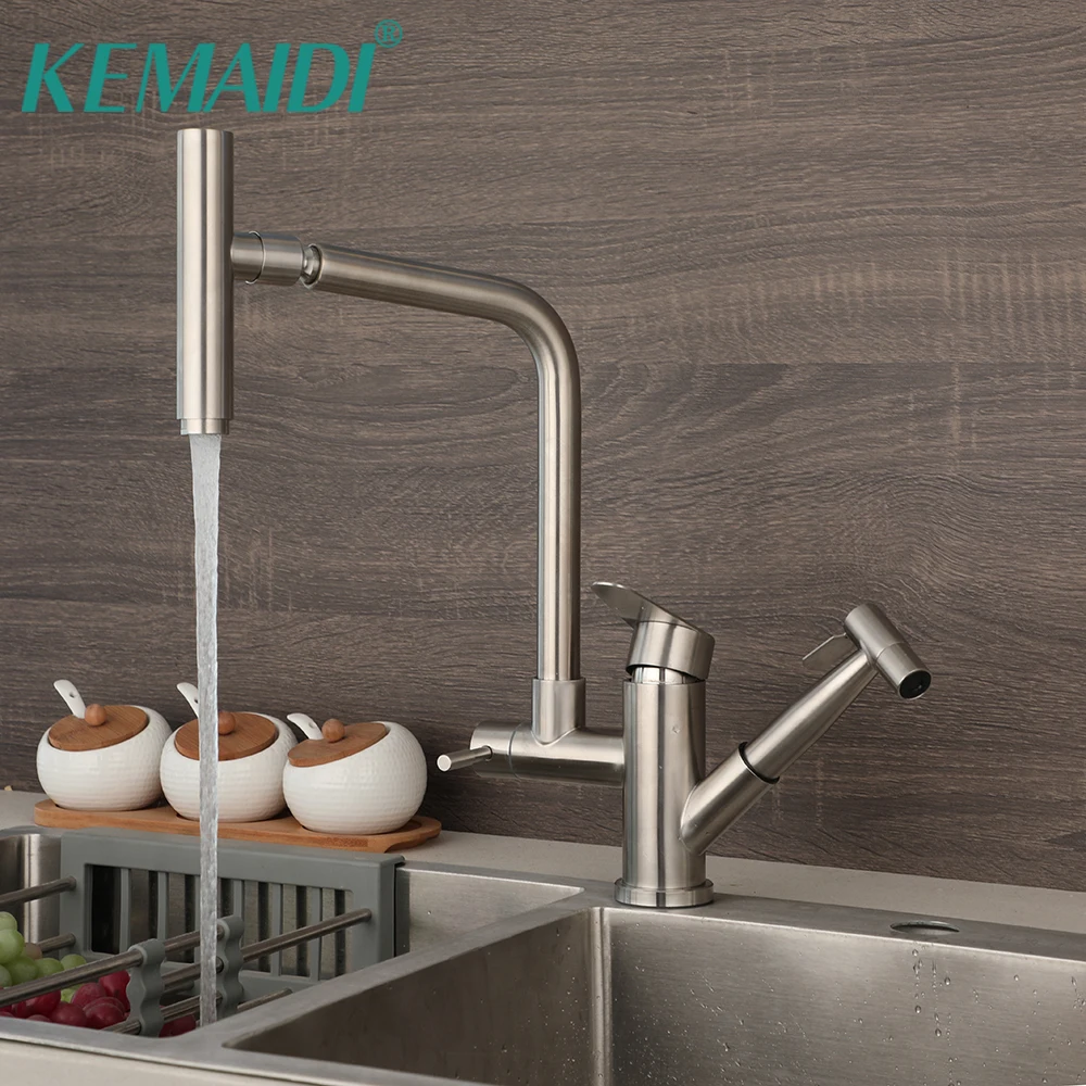 

KEMAIDI Kitchen Faucet High Pressure Pull Out Kitchen Sink Faucets Hot Cold Water Mixer Tap 360 Swivel Spout Deck Mounted Taps