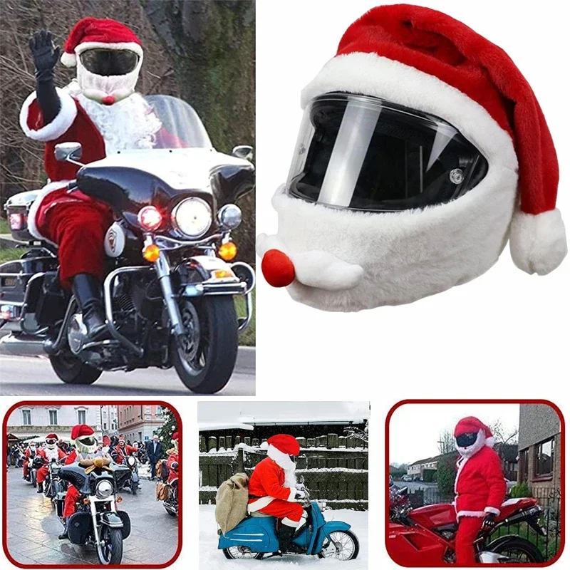 

Motorcycle Helmet Cover Funny Christmas Hat Decoration Santa Claus Plush Motorbike Helmets Christmas Cover Moto Accessories