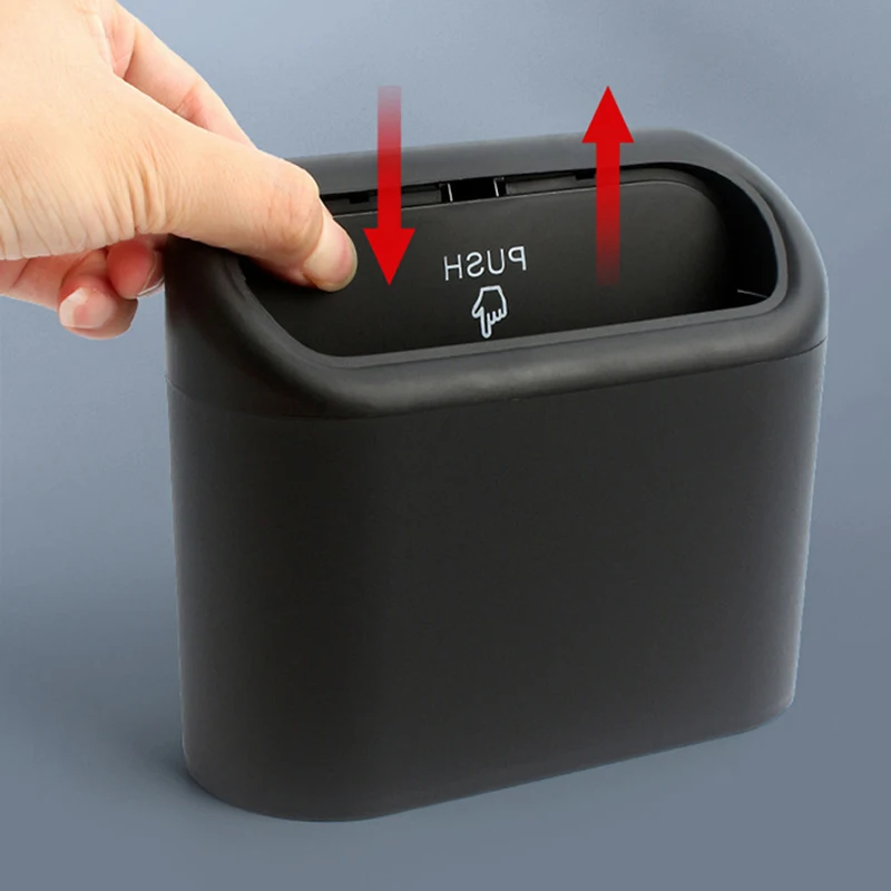 

Car Trash Can With Lid Hanging Vehicle Garbage Organizer Case Storage Box Plastic Pressing Trash Bins Auto Interior Accessories