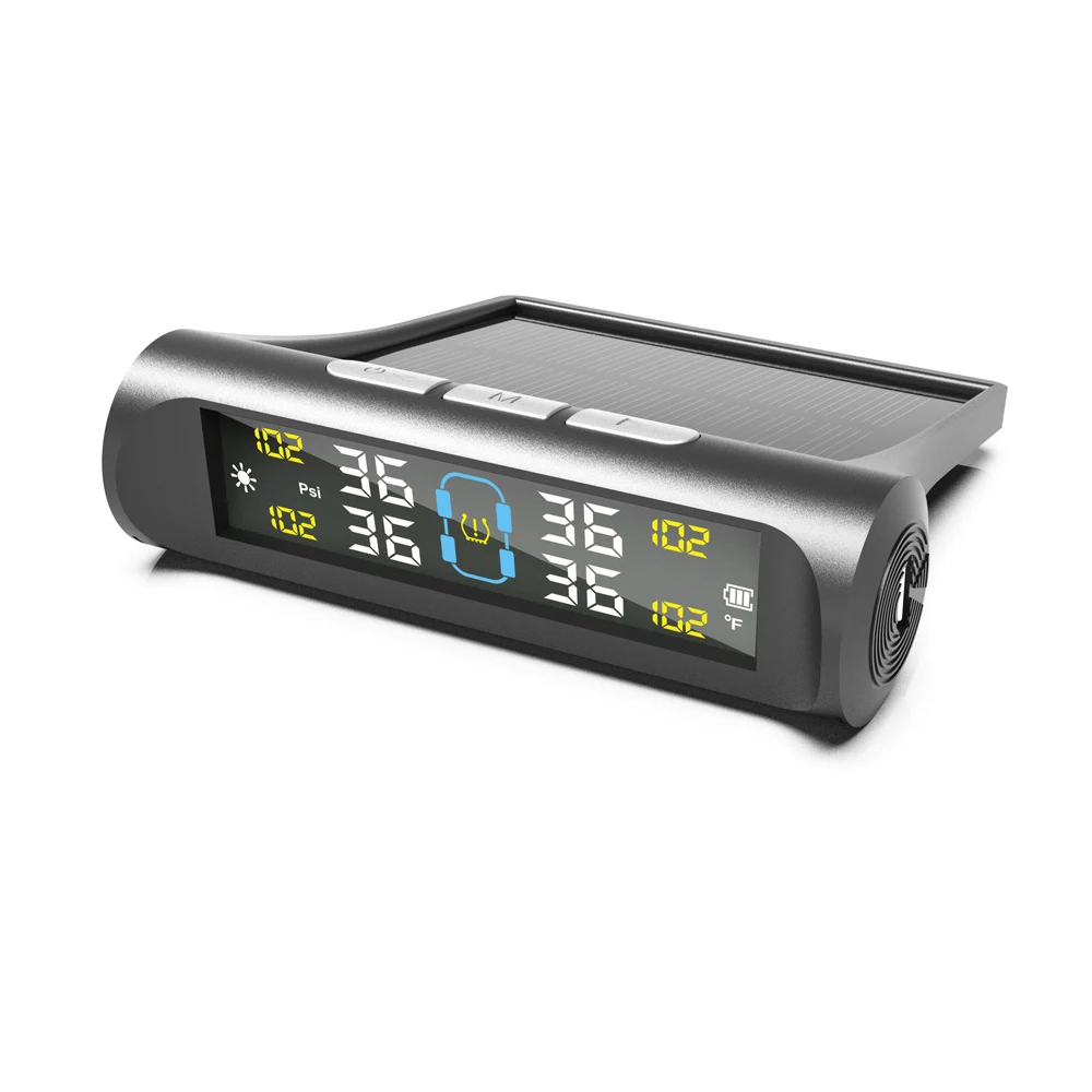 Solar-Powered Car Tire Pressure Monitoring System with 4 External Sensors and Alarm