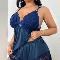 Ensemble nuisette en dentelle grande taille et short sexy, tenue de détente couleur unie, séduisante et charmante 2