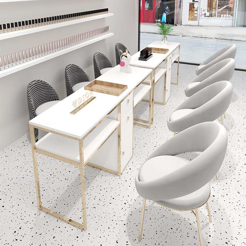 

Exquisite White Nail Table Nail Salon Stainless Steel Manicure Table Slim Designer Mesa De Manicure Nail Salon Items MQ50NT