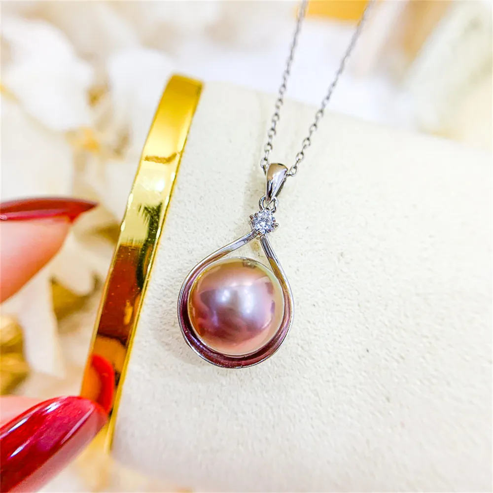 

DIY Pearl Accessories S925 Sterling Silver Pendant Empty Holder K Gold Jade Necklace Pendant for Women with 11-13mm Beads