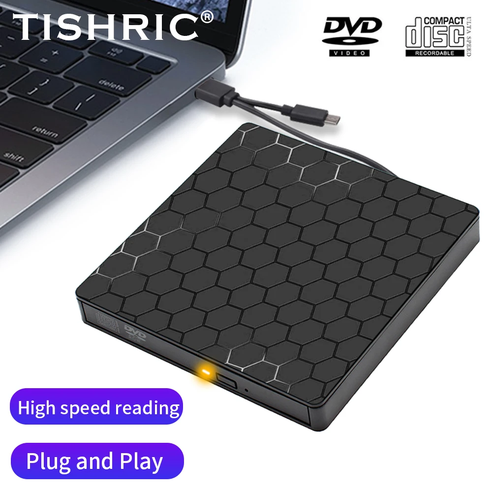 

TISHRIC Basic External Optical Drive USB 3.0 Type C Interface Only Disk Reader DVD-RW ROM CD DVD Drive For Notebook Laptop