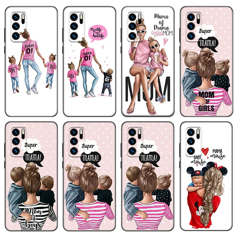 Girl Baby Super Mom Woman Case For Huawei P50 P40 P30 P20 Pro P10 P9 P8 Lite 2017 P Smart Z S 2021 2020 Pro 2019 2018 Soft Cover