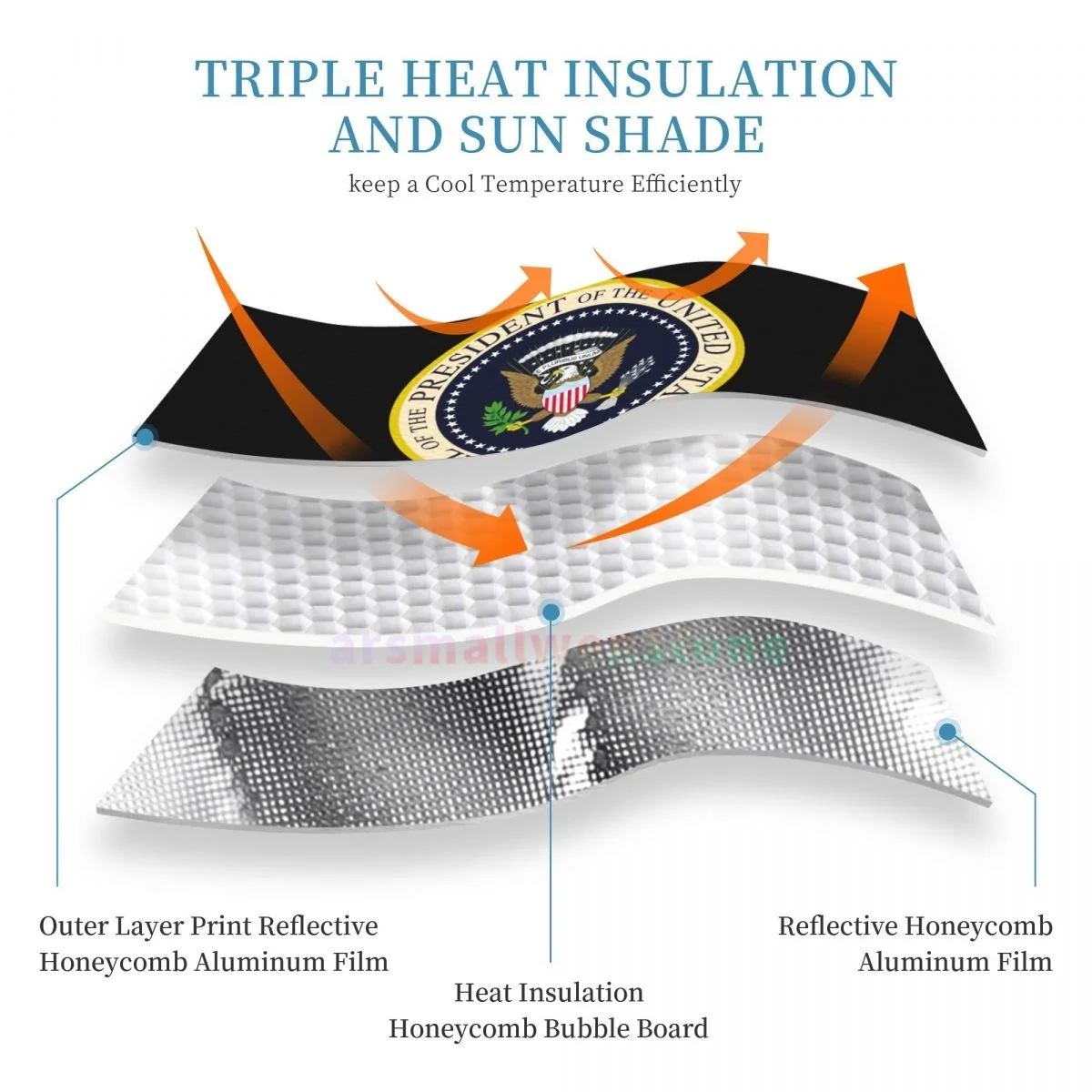 Seal Of The President Of The United States Car Reflective Sun Blocker Fits Small Sedans, Mini SUVs Standard Sunshade Car