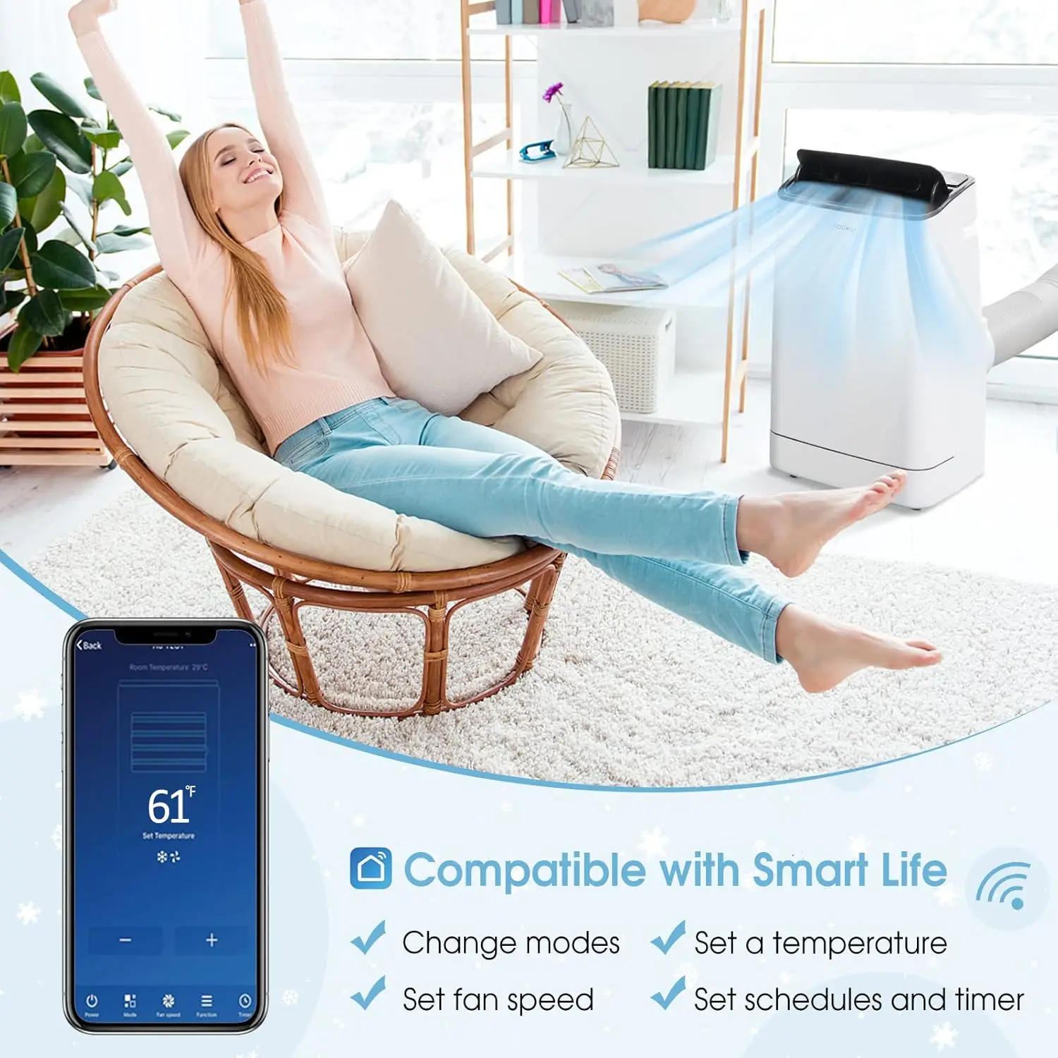 15000 BTU Portable Air Conditioner, with Heat, Auto Swing 4-in-1 AC Unit for Rooms up to 800 Sq.Ft, with Built-in Dehumidifier 4