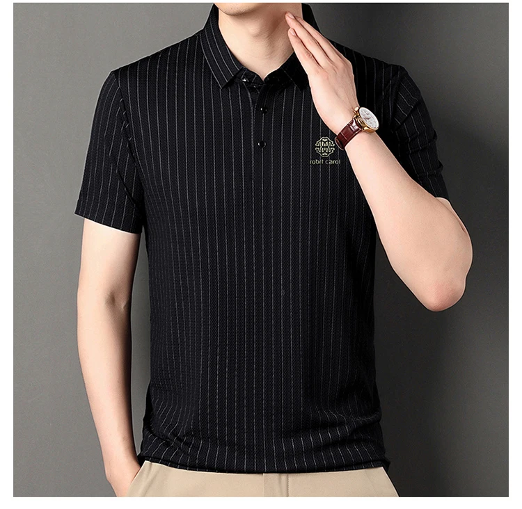 Green Snake Fashion Summer Casual Breathable Cool Comfortable Lapel Polo Short Sleeve Korean Striped Print Design T-shirt Top 33 Sac566ff2160a45199ad322aab9a89ee2D