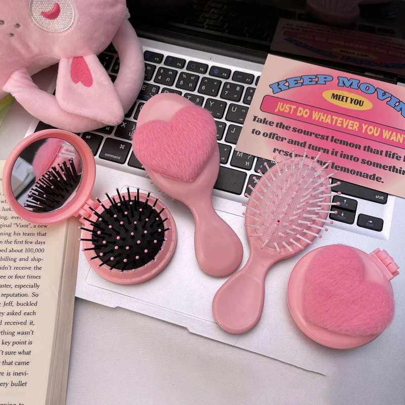 Portable Plush Heart Shaped Hairbrus Folding Massage Comb Head Massage Airbag Comb Anti-Static Girl Hair Combs Styling Tool