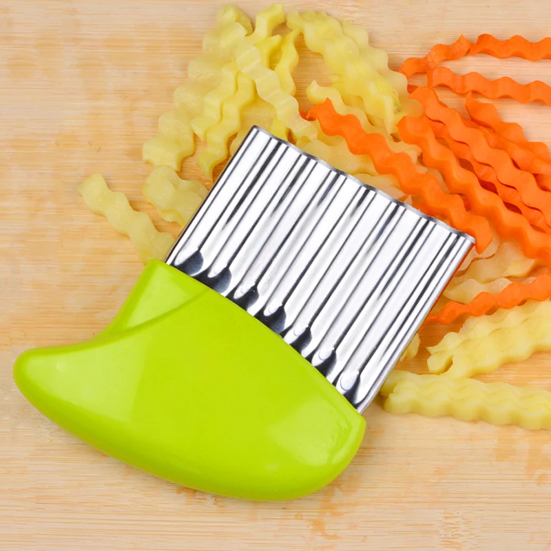 Potato Cutter Crinkle French Fries Cutter Potato Chips Vegetable Slicer Chopper Stainless Steel Wavy Knife Kitchen Accessories