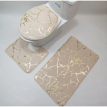3 pezzi Set Tappeto in flanella Pavimento del bagno Pat Toilet Stripe Stampa Tappetini antiscivolo resistenti all'usura Tappeti per doccia da bagno Tappetino per WC 1