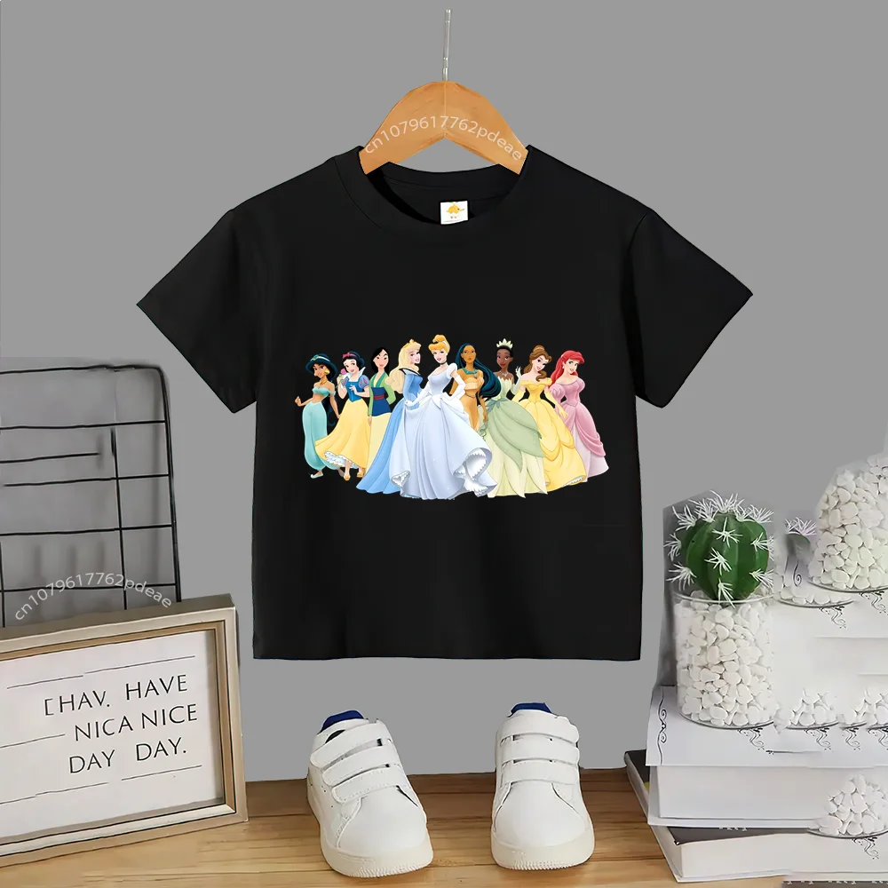Disney Teen Summer Clothing 100% Cotton T-shirt Beautiful Barbie Princess Kids Short Sleeve Top Cotton T-shirt Boys Girls Comfor 2