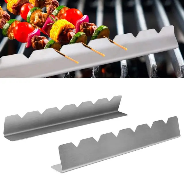 2Pcs Környezetbarát Nyárs Tartó Ezüst Színű Kebabok Állványok Élelmiszer-Minőségű Grillnyomású Kétrészes Készlet Edények - Image 4