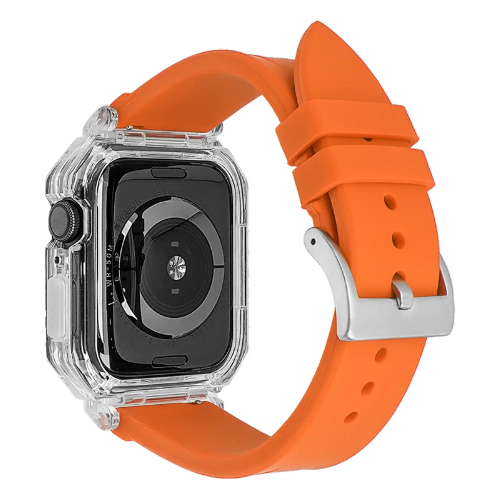 Modification kit Watchbands for Apple Watch 45mm 41mm 44mm 40mm 42 38mm Transparent Case and Silicone Strap iWatch 8 7 6 5 4 3SE