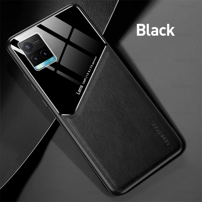 phone pouches Car Magnetic Holder Leather Texture Phone Case Cover For Vivo Y33s Y 33s 33 s 2021 4G V2109 6.58" TPU Soft Frame Protect Coque waterproof phone holder