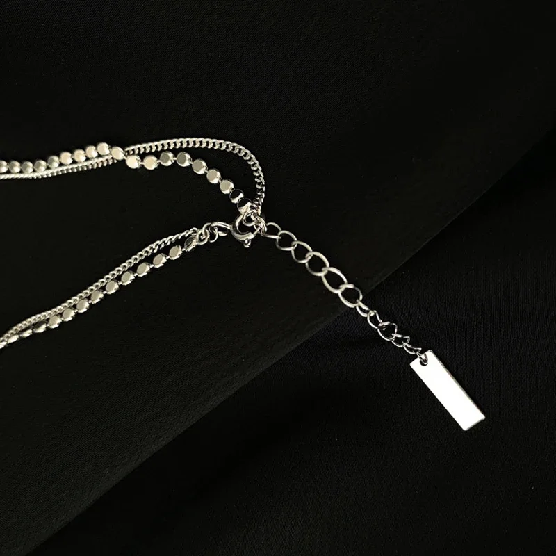 925 Sterling Silver Shiny Double Layer Anklet for Women Girls Geometric Anklet Mermaid Tail Heart-shaped Bracelet Party Jewelry