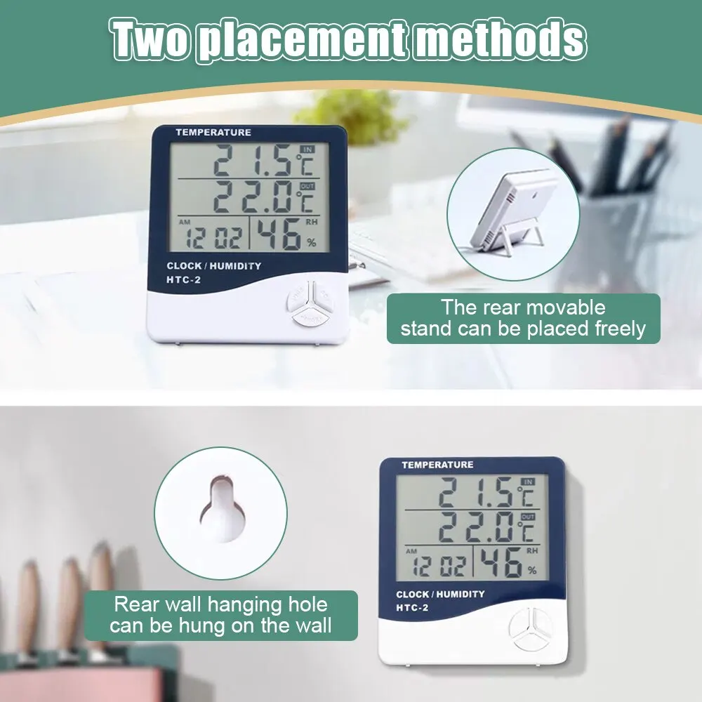 Oauee LCD Electronic Digital Temperature Humidity Meter Indoor Outdoor Thermometer Hygrometer Weather Station Clock HTC-1 HTC-2 thermometer hygrometer digital thermometer temperature and humidity meter hygrometer thermometer