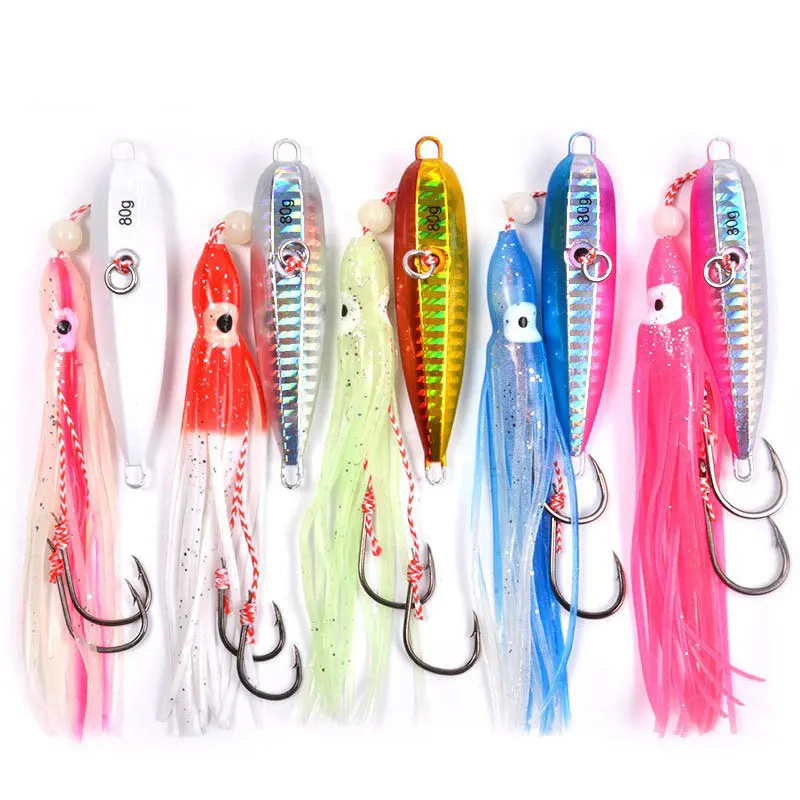 Inchiku Slow Jig Bottom Ship Luminous Fishing Lures Metal and Octopus Skirt Squid Bait Assist Hook 100g 120g 150g 200g