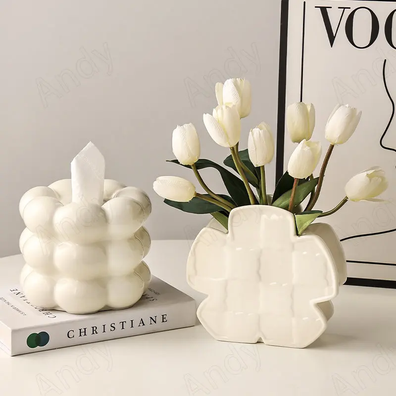 European Ceramic Tissue Box Creative Marshmallow Decorative Roll Organizer Living Room Desktop Tissue Canister Home Decoration 4