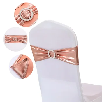 Fleur de dossier de chaise de banquet de mariage d'hôtel de luxe-bande élastique sans cravate avec le design de feuille d'or 1