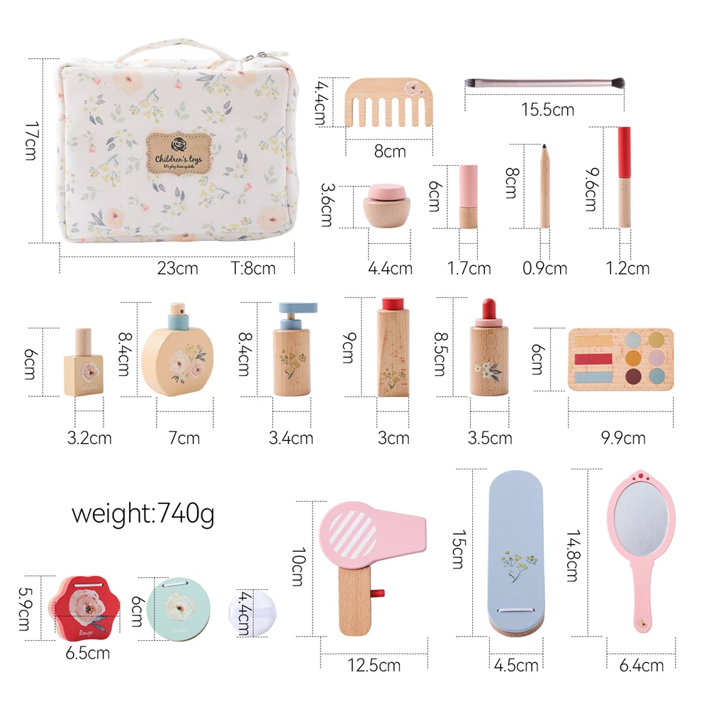 Baby Wooden Pretend Play Makeup Toys Simulation Cosmetics Set Girls Play House Hairdressing Simulation Make Up Preschool Toys 6