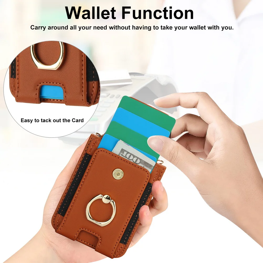 Elastic Card Holder Wallet with Buckle Ring and Lanyard Chain