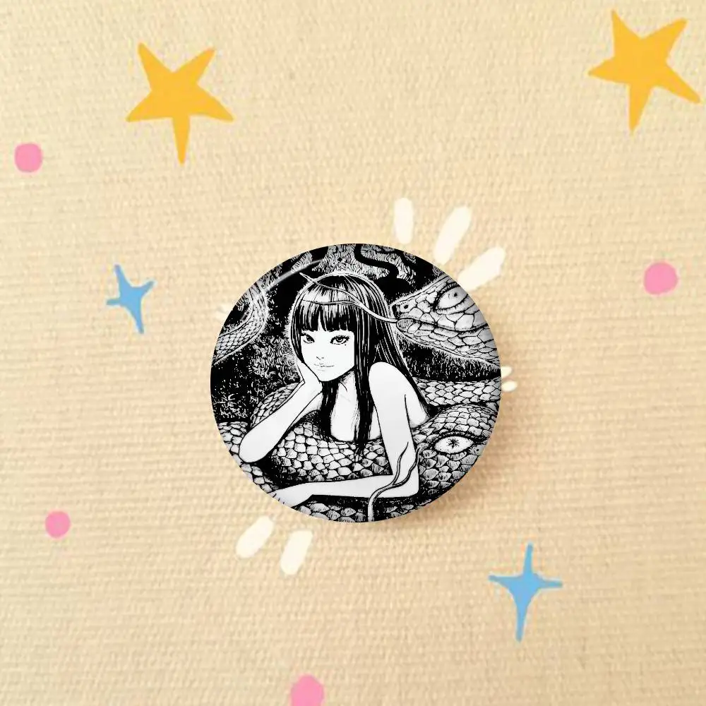 Junji Ito Horror Manga Cute Anime Figure Handmade Tinplate Brooch Badge