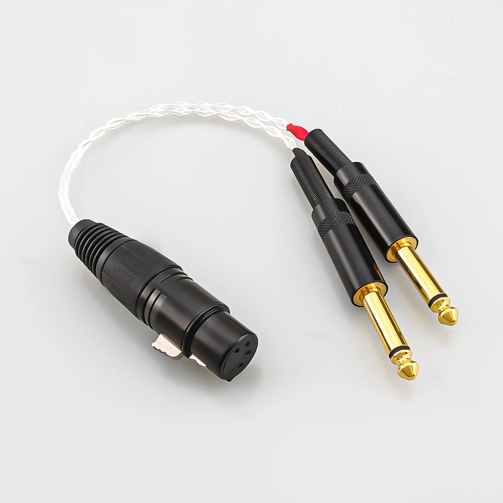 Audiocrast Silver Plated Cable 4 Pin XLR Female to dual 6.35mm Aux Cable Audio Jack
