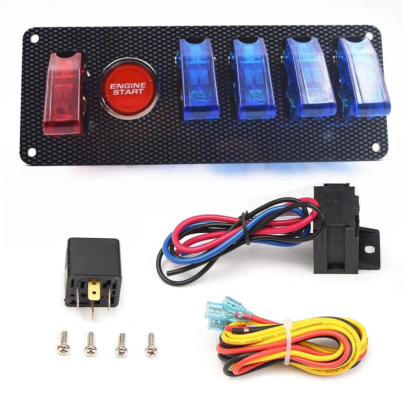 

Universal Racing Car Ignition Switch Panel Relay Engine Start Push Button Blue LED Toggle 12V