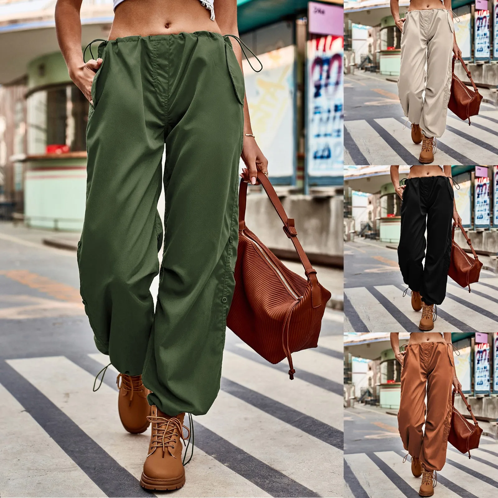Solid Baggy Casual Straight Pants Oversize Women New Lace Up Cargo Trousers  Classic High Waist Pantalones Mujer - AliExpress