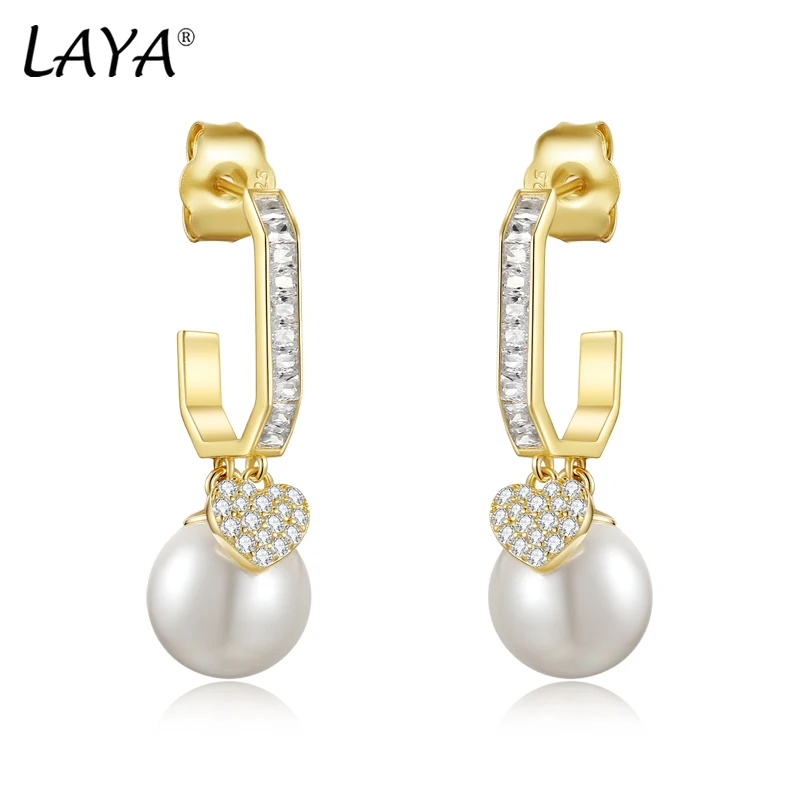 

LAYA 100% 925 Sterling Silver Sparkling Zircon Shell Pearl Drop Earrings For Women Wedding Korean Style Luxury Fine Jewelry