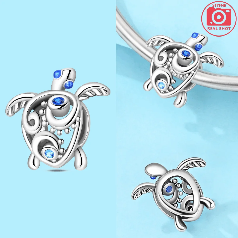 925 Sterling Silver Ocean Series Blue Turtle Starfish Shell Fit Original Bracelet Charms for Women diy Fine Jewelry Gifts