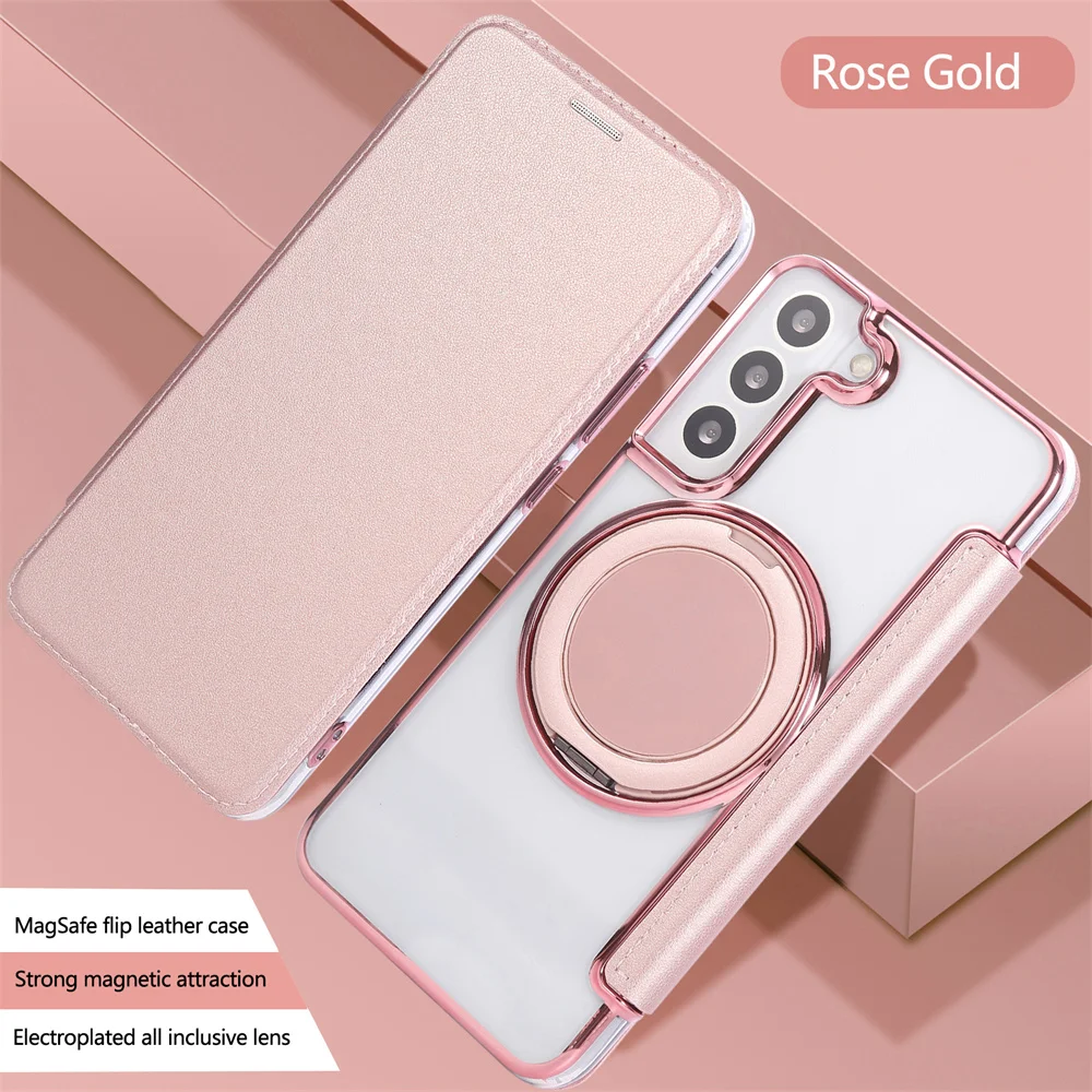 Leather Slot Card Wallet with Rotating Stand and Magnetic Phone Case - Magsafe-Compatible Transparent Cover