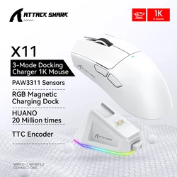 Attack Shark Black Bluetooth Wireless Gaming Mouse with RGB and Magnetic Charging Dock (White)