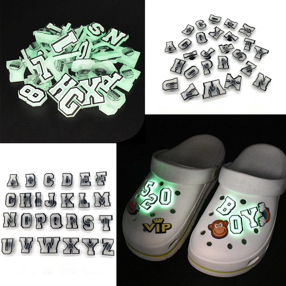 1pcs Letter Pins Shoe Charms Decorations For Croc DIY Luminous Shoe  Aceessories Fit Clogs Decorations kids X-mas Gifts Jibz