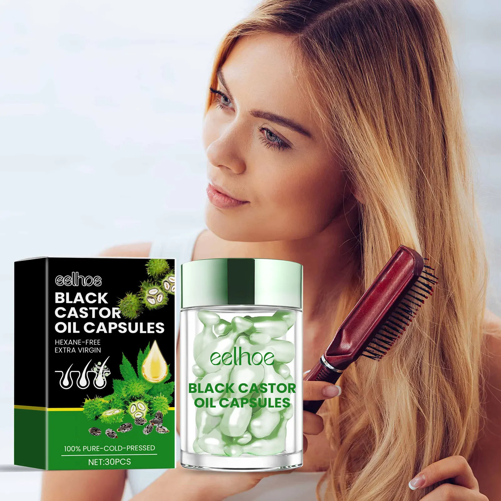 

30Pcs Castor-oil Essential Oil Smooth Silky Hair Vitamin Capsule Nourishing Treatment Repair Damaged Hair Serum Strengthen Hair