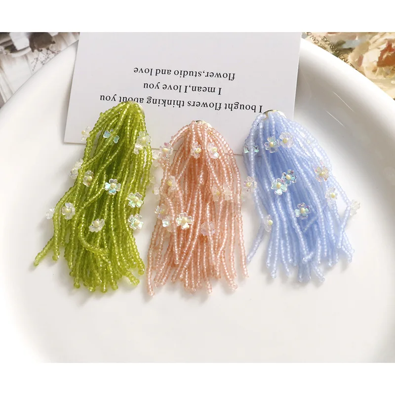 1pcs Illusion Wind Bell Flower Tassel Glass Beads Earrings Diy