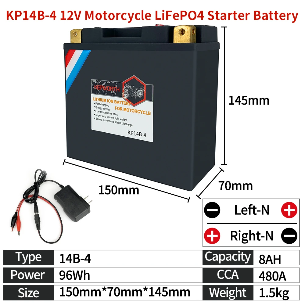La Batteria Bms Della Motocicletta Del Ferro Del Litio Della Batteria 12V 8Ah Cca 480A Di Inizio Del Motociclo Di Kp14B-4 Lifepo4 Sostituisce Yt14B-Bs