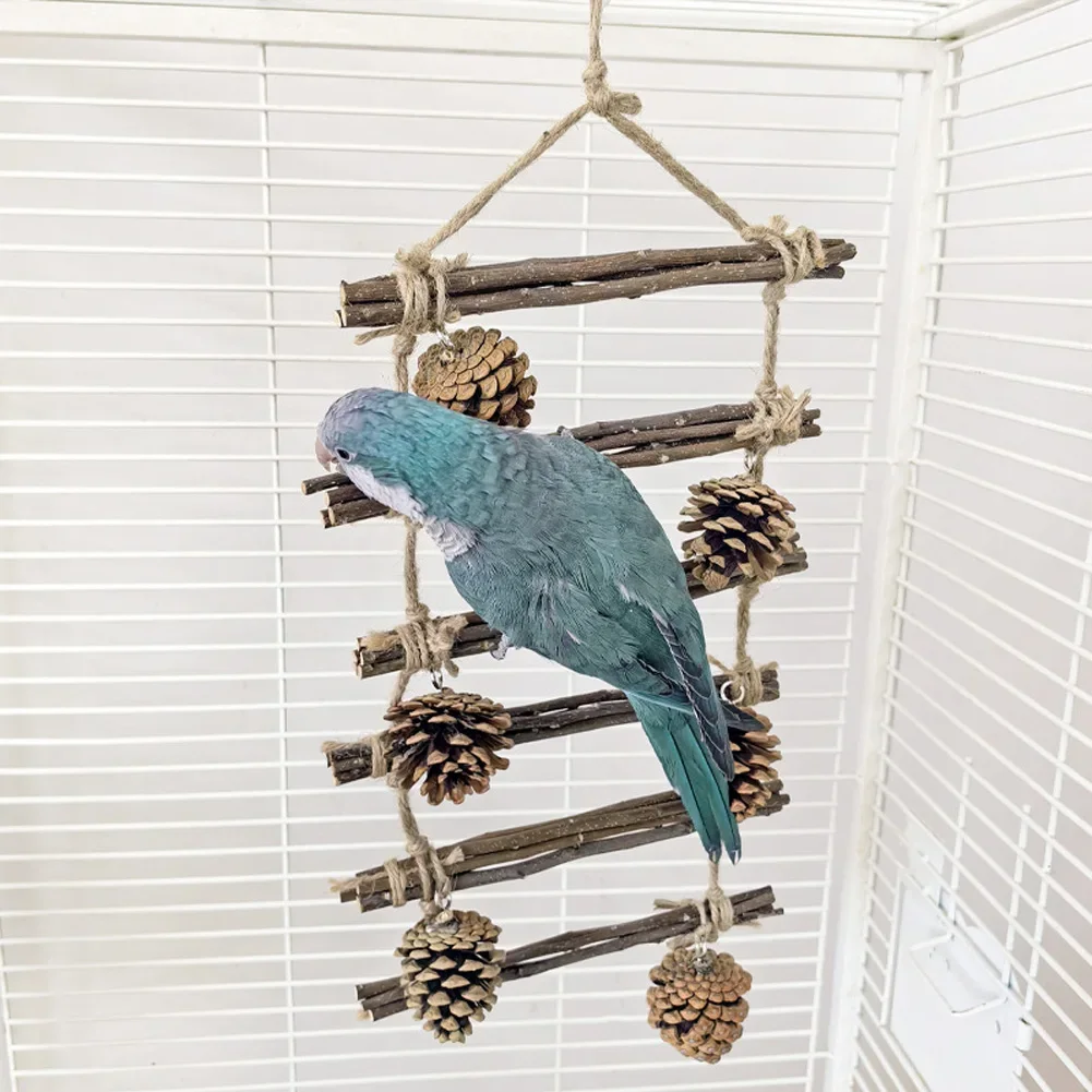Parrot Stand Swing Climbing Ladder Hanging Chewing Toy Wooden Perch Stand Macaw Parakeet Cockatiel Bird Supplies
