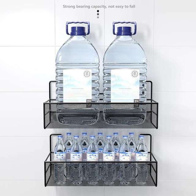 Fekete Falra Szerelt Fürdőszoba Polc Zuhany Samponos Wc-Tartozékok Konyha Ingyenes Lyukasztó Fűszertároló Kosár - Image 5