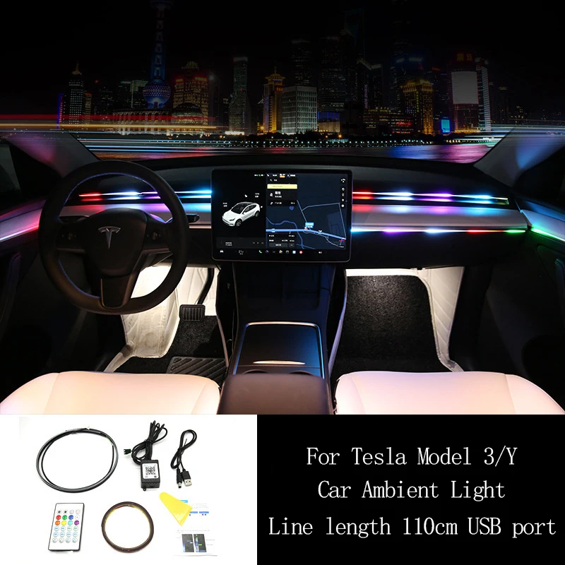 

Car Ambient Light for Tesla Model 3 Y For Tesla Model 3 Y LED Interior Dashboard RGB APP Control Remote Symphony Atmosphere Lamp