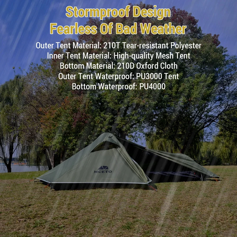 Camping Tent Backpacking 1 Person Ultralight Aluminum Pole Stormproof Suitable for Four Seasons Single Person